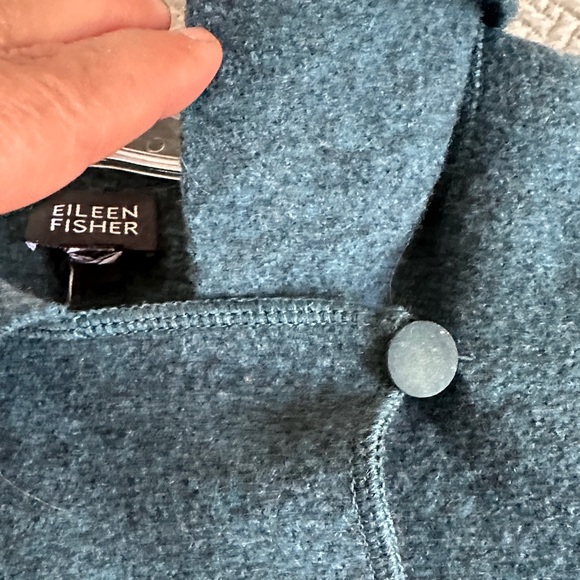 Eileen Fisher Woman’s Felted Wool Teal Jacket Blazer large open front - Picture 8 of 14